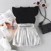 Clothing Sets Toddler Baby Girls 2pcs Skirts Children Fashion Flutter Sleeve Set With Belt Cotton Clothes Suit