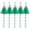 Tass jetables pailles 50pcs papier paille bouche plate bouche verte 3d arbre de Noël en boisson d'anniversaire de mariage