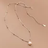 Colliers pendants S925 Sterling Sier Fashion Simple Snake Os Chain Natural Baroque Pearl Collier pour femmes Elegant Clavicule Jewelry DH5TB