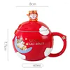 Tasses Année du Tiger Cartoon Coupe en céramique mignon Girls Girls Holiday Gift avec couvercle et lait Tasse de tasse Pratique