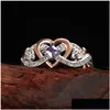 Band Rings Creative Womens Heart With Romantic Rose Flower Design Engagement Love Ring Aesthetic Jewelry Drop Delivery Dhk35
