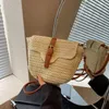 Drawstring Moda Rattan Kadın Omuz Çantaları Küçük Tasarımcı Çantaları Lady Wicker Dokuma Crossbody Çantası Yaz Plajı Saman Saman Sıralı