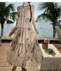 Casual jurken vintage beige print mouwloze backless halter bandage lang voor dames 2024 zomerfestival een lijn geplooide jurk Boheemian