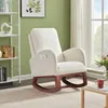 Rocking Chair, High Back Side Bag Flannelette Wood Indoor Rocking Chair, Brown Legs for Bedroom, Living Room, Beige