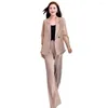 Calças de duas peças femininas Lappel Butter Suit de negócios elegante conjunto com casaco de manga de malha de perna larga para mulheres de escritório de escritório formal Spring Spring