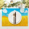 Table Mats Blue Sky Golden Wheat Place Mat Linen Wrinkle Resistant Placemats Set Of 4 Kitchen Accessories For Party Atmosphere Enhancement