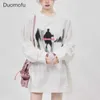 Kvinnors hoodies tröjor duomofu y2k estetiska grafiska grå tröjor kvinnor koreansk stil vit långärmad pullover harajuku streetwear överdimensionerade toppar 240413