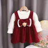 Girl Dresses Girls Year's Ceremonial Red Autumn and Winter Baby Square Neck Sleeveless Bear Bow Principessa dolce Principessa