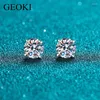 Stud Earrings Geoki Pt950 Platinum Total 1-4 Ct Round Perfect Cut Passed Diamond Test D Color VVS1 Moissanite Trendy Jewelry