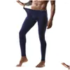 Mens Thermal Underwear Pants Slim Fit Elastic Low Rise Warm Fitness Workout Yoga Sport Long Casual Leggings Plain Drop Deliver Otf0n