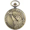 Standbeeld van Liberty Thema Quartz Pocket Watch Bronze Cool Full Hunter Pendant kettingketen Souvenir Clock voor mannen vrouwen