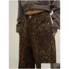 Women'S Jeans Womens Houzhou Tan Leopard Women Denim Pants Female Oversize Wide Leg Trousers Streetwear Hip Hop Vintage Clothes Loose Dhjqr