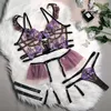 New European and American style sexy lingerie women's mesh embroidery three piece set of lingerie sexy lingerie set