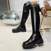 Boots Pu Over-the-Knee Modern 2024 Fashion Square Heel Ladies Scarpe inverno Slip-On Toe Toe Sexy Women's Sexy Women's