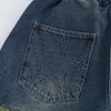 Retro Star Splicing Denim Shorts 2023 Men Summer Harajuku Streetwear Jeans Fashion Casual Loose Blue Unisex 240408