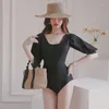 Women's Swimwear Badypczd Bodysuit Women Square Neck Half Sleeve Swimming Bikinis Belly Cover Korean Fashion Spring Swimsuit Female Clothes