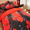 Ensembles de literie Ensemble Flower3 / 4pcs Rose Imprimez lin de lit de luxe pour couvre-couvercle tai-oreiller dans la taie d'oreiller décoration de chambre