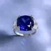 Cluster Rings 925 Sterling Silver 8 10 Square Cushion Cubic Zirconia Cz Blue Created Sapphire Engagement Ring For Women Fine Jewelry