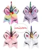 7inches Girls Unicorn Horn Hairbands Kids Stora hårbågar med blomma glitter tryckt boutique hårtillbehör1211223