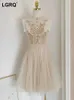 Sukienki swobodne damskie sukienki haftowe siatkowe splatane plisowane falbany puste eleganckie vintage lato 2024 Odzież 3WQ7153