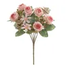 Fiori decorativi senza manutenzione eleganti rami rosa artificiali per decorazioni per feste di nozze a casa 6 testa finta seta