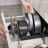 Mutfak Depolama Genişletilebilir Pot ve Pan Organizatörleri Raf Tutucu Kabine Kiler Bakeware Organizatör 6 Ayarlanabilir Bölme