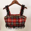 Tweede stuk jurk lente/zomer kwastjes pailletten metalen ketting plaid tweed camisole top met borst wrap