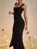 Casual klänningar mode elegant ärmlösa höga midja veck Slim Evening Party Dress 2024 Woman Clothing Tunics Backless Zip-Up Mermaid