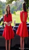 2019 goedkope rode korte kant homecoming jurk een lijn halve mouwen junioren zoete 15 afstudeercocktail party jurk plus size custom m6846117