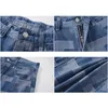 Mode Plaid Denim Shorts for Men Summer rakt casual skarv Jeans Streetwear Baggy Wide Short Pants Male 240410