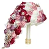 Flores decorativas Golden Rhinestone Cascading Bride Bouquet Cacho