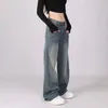 Frauen Jeans Weitbein Frauen Baggy gebleichte Retro Streetwear Pendelstil täglich einfache Allzuzugänge Ästhetische Klassiker klassische Hosen Damen Damen