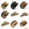 Bodet de chapeaux larges 100% cuir hommes occidentaux Cowboy Hat gentleman papa fedora église sombrero hombre jazz cap gros taille xxl drop deli dhqfi