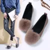 Fitness Shoes 2024 Fluffy Summer Korean Style All-match Net Red Women's Single Round Head Furry Flat Moccasin-Gommino