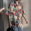 Men's Casual Shirts Summer Flower Printing Patch Pocket Quick Drying Shirt Fashion Hawaiian Short Sleeved For Women