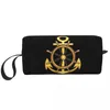 Cosmetic Bags Navy Blue Stripes Nautical Anchor Toiletry Bag Women Makeup Organizer Lady Beauty Storage Dopp Kit Case Box