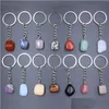 Nyckelringar Natural Stone Crystal Quartz Keychain Women Men Handbag Hangle Car Holder Mineral Keyring Jewelry Drop Delivery Dhwoj