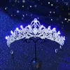 Haarclips Vintage Barockkrone für Frauen Hochzeit Braut Tiara Accessoires LED LEGE LICHTE RINTESTONE -Festzug Kronen und Tiaras