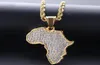 Hip Hop African Maps Full Drill Pendant Colliers 14KK Gold plaquée Apette Crystal Collier en acier inoxydable Mentiel Femmes Bijoux G1922254