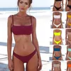 Women's Bikini Sets Two Piece Swimwear Summer Swimsuit low Cut Bathing Suit Sexy Solid color Shoulder Strap Bikini Set