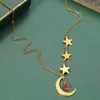 Chains Stainless Steel Necklaces Star Moon Red Crystal Pendant Choker Chain Korean Fashion Exquisite Necklace For Women Jewelry In