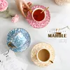 Koppar Saucers kaffekoppdesign och tefat sätter europeisk stil te sked kreativ tazas de cafe familje drinkware