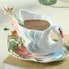 Kopjes schotels email gekleurde porselein witte zwaan koffiebeker persoonlijkheid creatieve geschenk mode mok