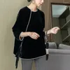 Etniska kläder 2024 Spring Autumn Black Velvet Chinese Top Women's Fashionable Foreigner Long Sleeve Pärled Shirt Lady Improv Tangsuits