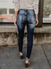 女性のジーンズファッション女性ストレッチスキニーリッピングペンシルレディヒップホップスリムフィット困難なデニムパンツ狭い脚タッセルチノズボン