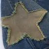 Retro Star Splicing Denim Shorts 2023 Men Summer Harajuku Streetwear Jeans Fashion Casual Loose Blue Unisex 240408