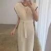 Sıradan elbiseler sundress kadınlar plaj seksi sırtsız pist yaz kolu 2024 örgü elbise boho vintage dantel parti kadın kazak