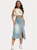 Skirts Summer Ripped Washed American High Waist Washing Split Denim A-line Skirt Women Pants Straight Leg Casual Street