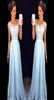 2018 Elegant Light Sky Blue Prom Dresses Sheer Neck Cap Sleeves Appliqued Chiffon Floor Length Formal Dresses Modest Evening Gowns1347107