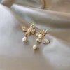 Stud Earrings 925 Sterling Silver Fashionable Leaves Vintage Style Pearl Handmade Accessories Trend Now Bow